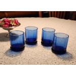 Set of 4 Anchor Hocking Cobalt Blue Essex Paneled Short Rocks Glasses