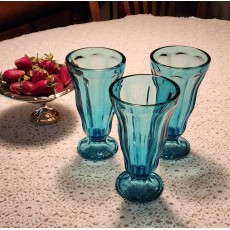3 Vintage Teal Ice Cream Sundae Parfait Glasses